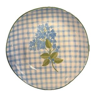 Prima Design Blue Floral & Gingham Set 4 Blue White Cottage Pasta Soup 8.5" NEW